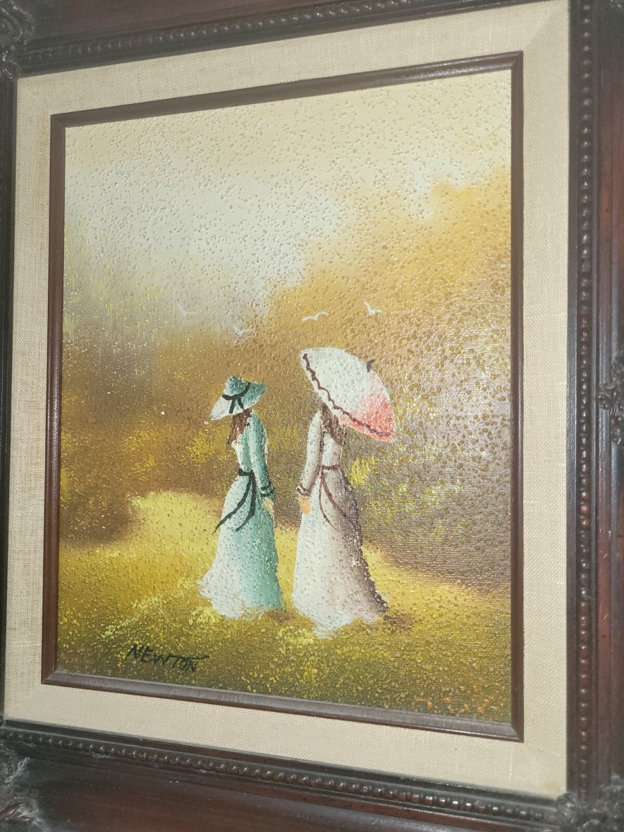 Vtg Original NEWTON Signed Oil on Canvas Painting Two Women