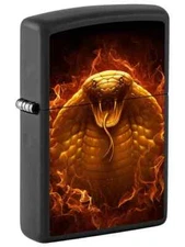 Zippo 8177, Cobra Snake & Flames Design Lighter, Black Matte Finish, NEW