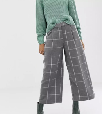 Monkl Wide Leg Checked Gray Pants Cropped Size 40 | eBay
