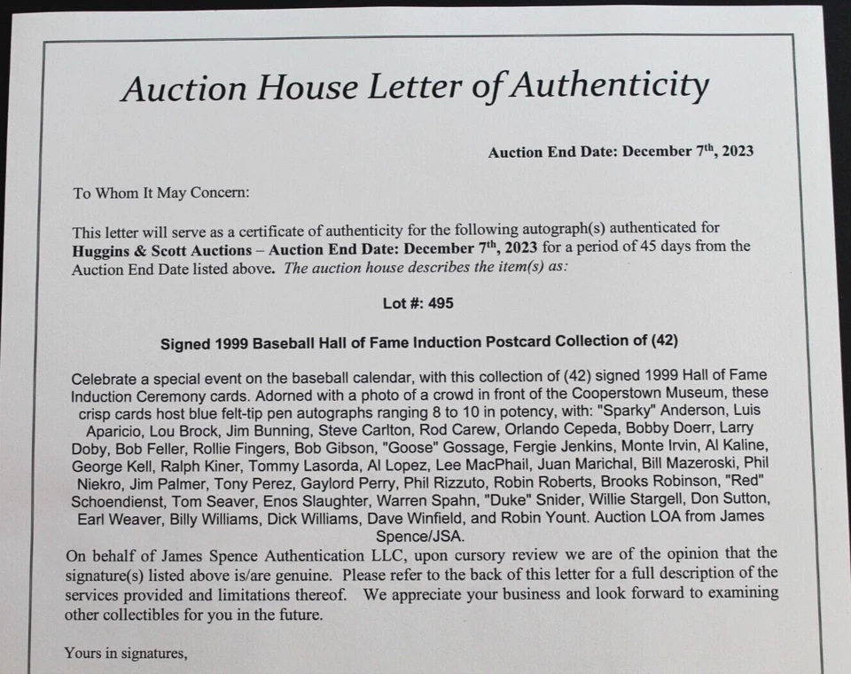 Bob Feller (d.2010) Cleveland Indians Autographed HOF Induction Postcard JSA - Image 3 of 4