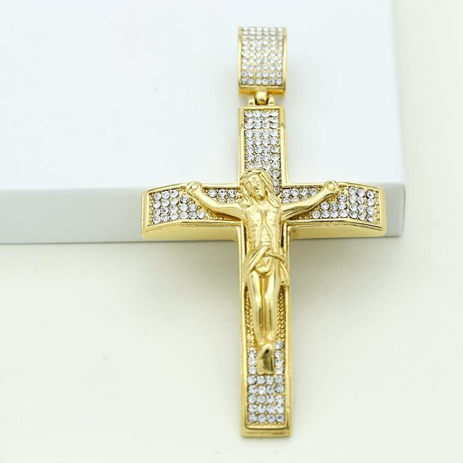 Ciondolo Croce Uomo In Acciaio 316L Placcato Oro, Con Zirconi, Catena Inclusa, Fashion Jewelry. - Foto 5