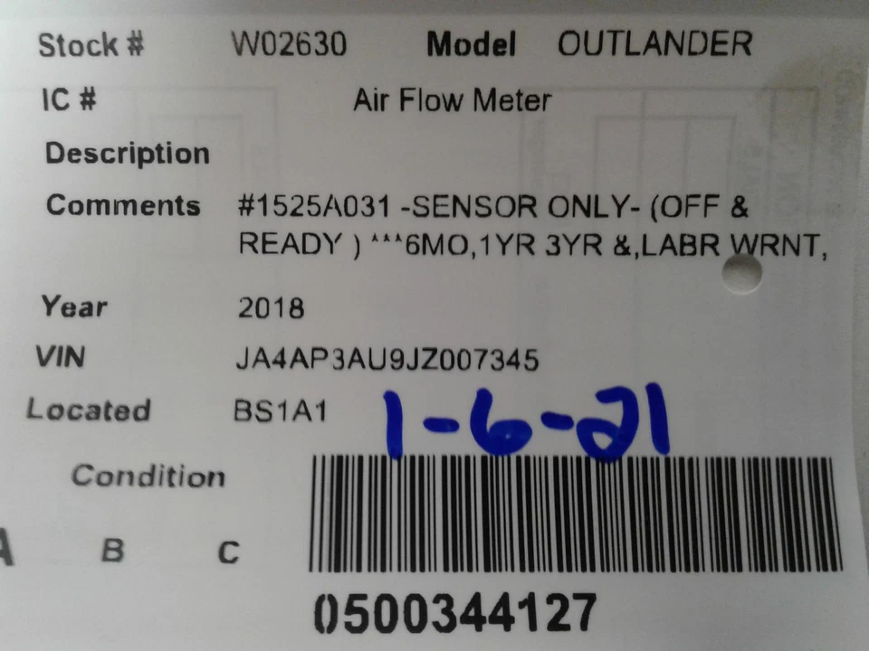 Medidor de flujo de aire de inyección de combustible usado se adapta a: Mitsubishi Outlander 2018 grado deportivo Foto 4 de 4