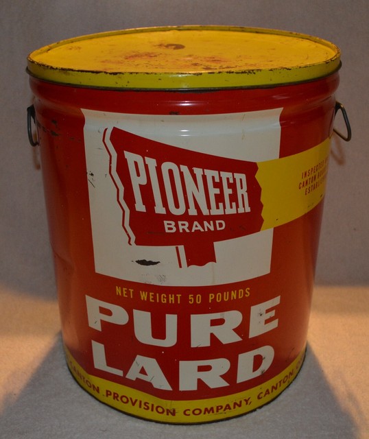 VINTAGE PIONEER BRAND PURE LARD TIN CANTON PROVISION CANTON, OH 50 LB