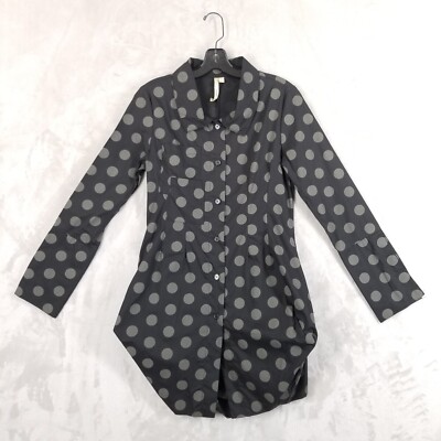 Comfy USA Tokyo Jacket Blouse Women XS Black Dot Architectural Cuff Sleeve