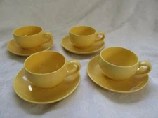 Vintage Santa Anita Ware California Modern Bright Yellow China -4 Cups/Saucers A