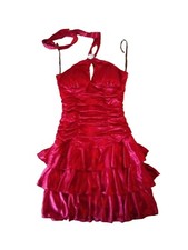 XOXO Y2k Vtg Satin Dress M Nwt Rhinestones Halter Short Ruffles Built In Bra