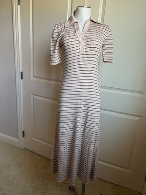 NWT Women s Loft Polo Fit And Flare  Taupe Color Maxi Striped Dress Size Medium