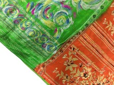 Women Silk Chiffon Green Sari Floral Print Indian Wear Lightweight Sari PGS1860