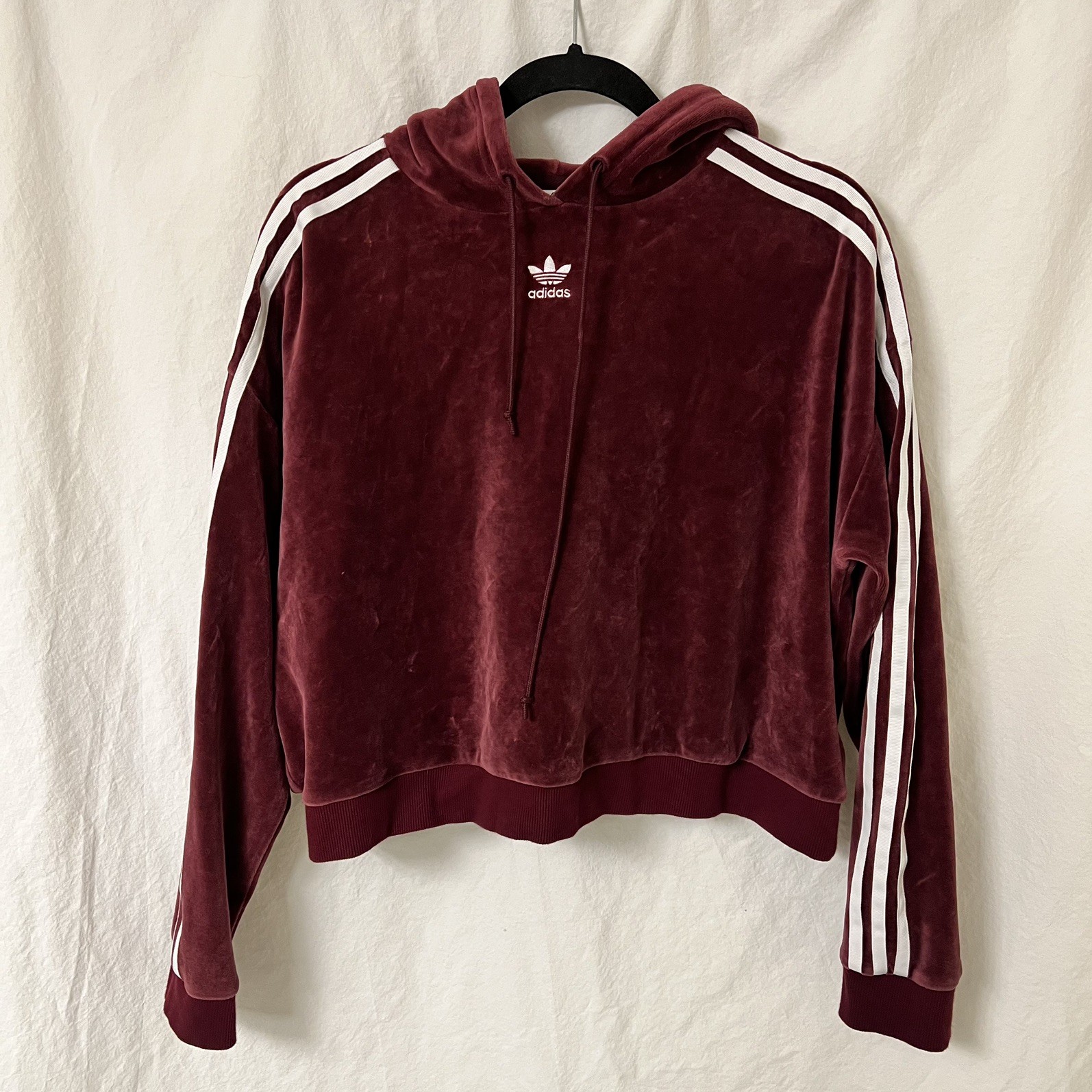 Adidas Originals Velvet / Velour Cropped Hoodie Maroon Women's Size M