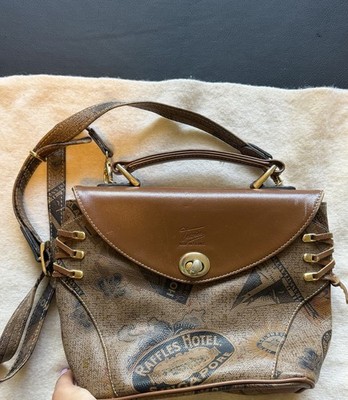 Texier Vintage Crossbody Bag Brown Leather France Paris Print Shoulder Bag