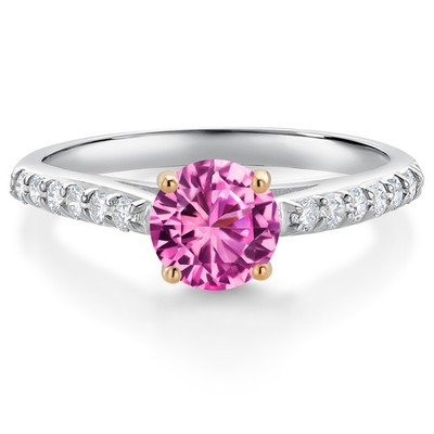 10K White Gold Pink Created Sapphire and White Lab Grown Diamond Engagement