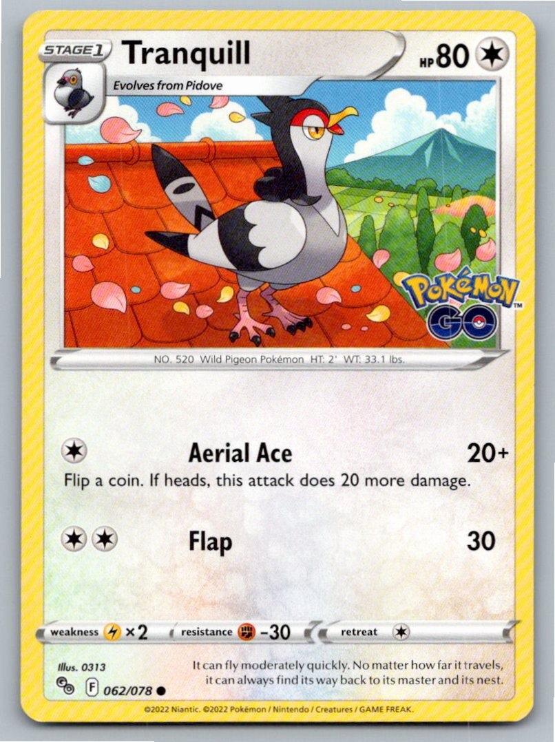 2022 POKEMON TRANQUILL POKEMON GO 062/078 C NM A81951 FREE S&H