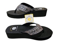 YellowBox Flip Flops Womens 8 Black Rhinestones Wedge 65636 Laiken Classic New