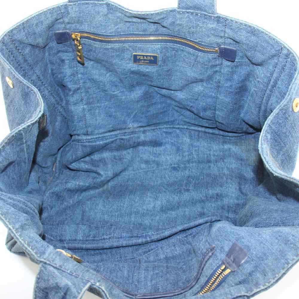 PRADA Canapa Triangle Plate Triangle Logo Handbag Tote Bag Denim Logo Blue AN15 thumbnail 6