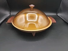 1960s MCM KAZ Party Platter Warming Tray Wood Grain Electric Brown Lid Works!