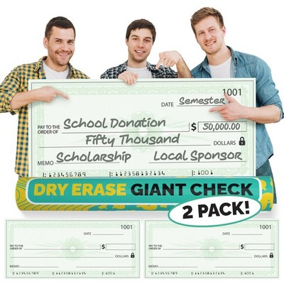 (2 Pack) Big Checks For Presentations | 36 x 16'' Dry Erase Giant Check - Over...