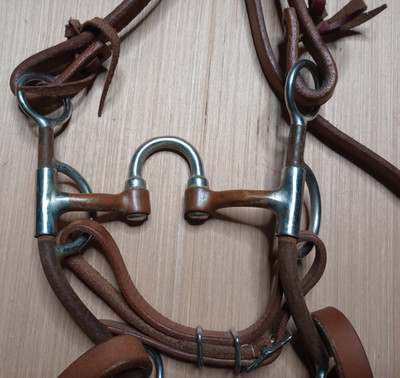 Western Bridal Copper Port Chain Bit 5'' Hinge - Leather Dressage