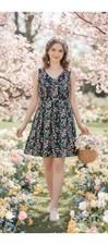 Nine West Womens Preppy Floral Pleated Fit Flare Dress Size 12 Bloomcore Spring