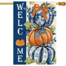 Fall Welcome Pumpkin House Flag 28x40 Inch Double Sided,Autumn Thanksgiving D...