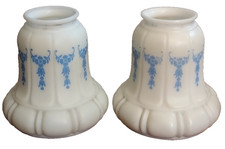 2 antiche applique a sospensione ART DECO Nouveau BLU vetro satinato bianco PARALUMI LTE