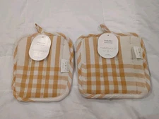 Threshold 2 Piece Oven Potholder Set Tan & Cream Stripe - New