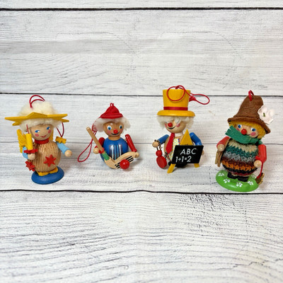 Steinbach Volkskunst Christmas Ornaments Lot Of 4 Wooden Made In Germany Vintage