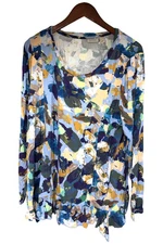 LOGO by Lori Goldstein Rayon 230 Printed Top w/ Asymmetric Azure Blue