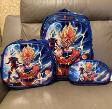 16” 3 Pcs Dragonball Z Backpack Set–Blue (Backpack+ Lunchbox+Pencil Case)