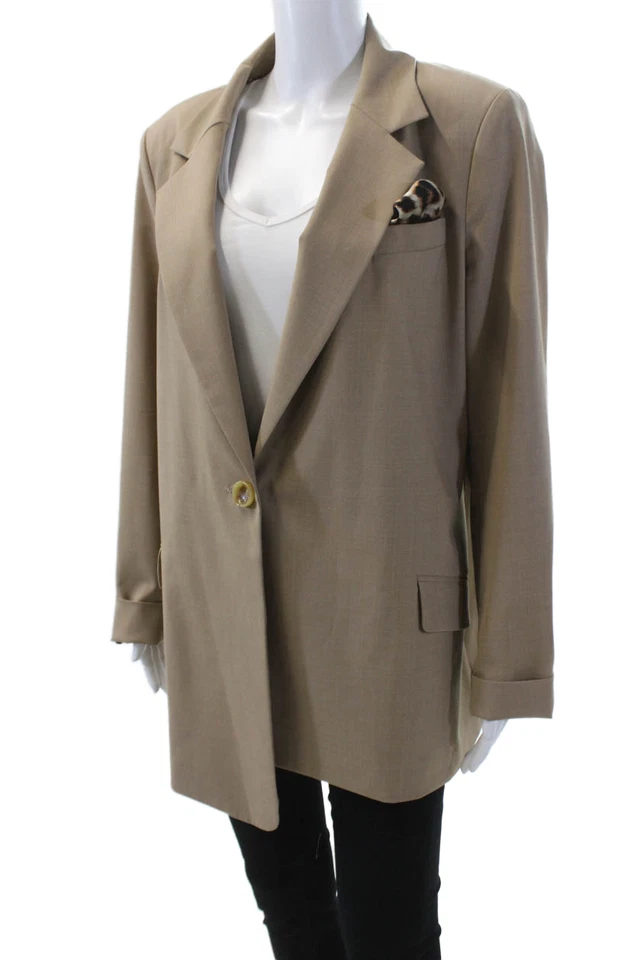 Blazer Worth New York Mujer Lana Botón Único Detalle Estampado Animal Beige Talla L Foto 3 de 4