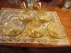 FEDERAL GLASS SET OF SEVEN AMBER YELLOW "MADRID" DEPRESSION GLASS SHERBETS