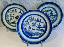 Canton Set 3 Antique Chinese Export Blue White  Plate 10" c. 1800-20