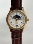 Vintage Timex Women’s Moonphase Quartz Watch Gold Tone Leather Strap - Works