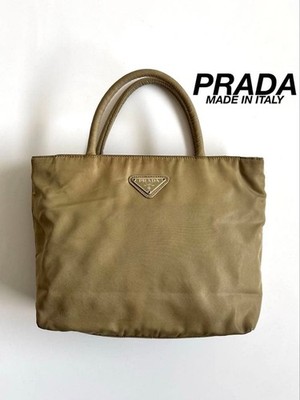 PRADA Tessuto Nylon Mini Tote Handtasche Beige Logo Small Vintage 90s Authentic