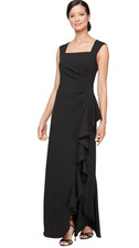 Alex Evenings Women  s Long Cascade Ruffle Sleeveless Gown With Leg Split