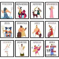 Greek Mythology Poster, 12pcs Olympian Gods Posters for Classroom, Greek