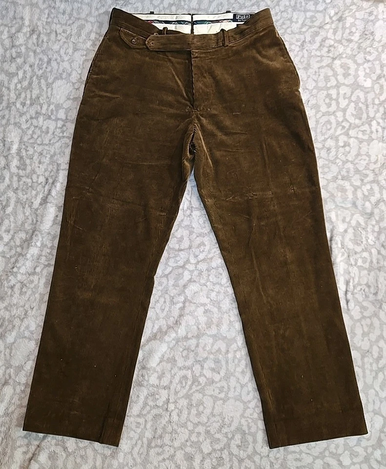 Vintage Polo Ralph Lauren Andrew Corduroy Pants Men’s 34x34 Brown Tan Pleated - Image 3 of 4