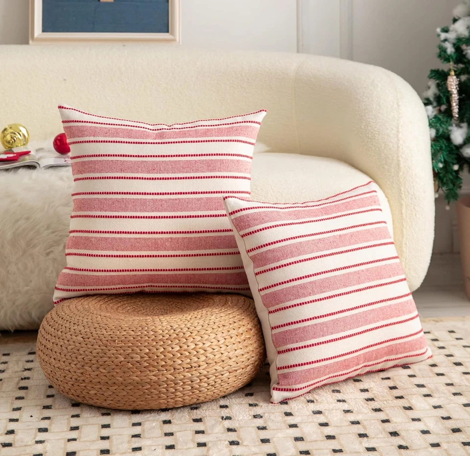 Fundas de Almohada de Navidad, Funda de Almohada Boho Roja Texturizada, Fundas de Almohada 20 X 20 In Foto 2 de 4