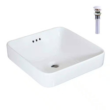 16.5 In. Square Drop-In Ceramic Bathroom Sink in White with Pop up Drain