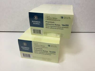 Business Source Sticky Notes 3  x 5  Yellow Repositionable 100 Sheets/pad 36 pad