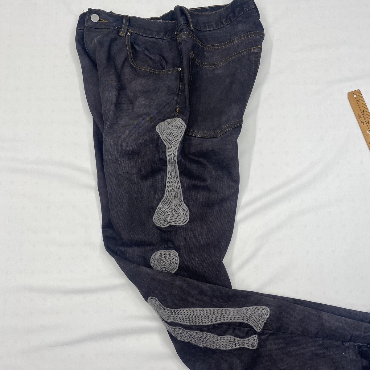 MNML 34x30 Skeleton Jean Black Stretch Denim Embroidered