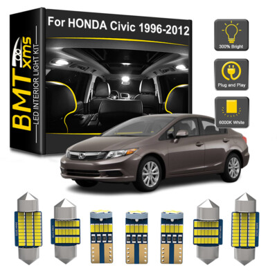 Interior LED Light Bulbs License Plate + Tool For Honda Civic 1996-2012 White