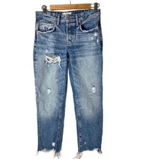 We the Free Womens distressed ankle jeans cutoff light wash butto fly size 25