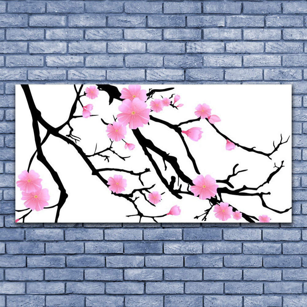 Impression sur toile haut de gamme 140x70 cm motif fleurs et branches d'art contemporain