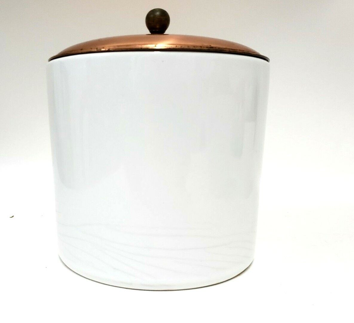 Vintage 3 Piece  Copper Kitchen Nesting Canister Set Porcelain  With Wooden Knob Tanio, WYPRZEDAŻ