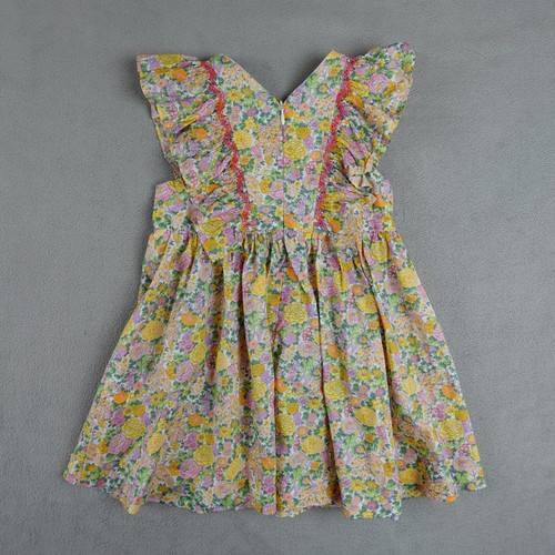 Tartine et Chocolat Dress Kid 3A Yellow Ruffle Sleeves Back Button Button Floral - Picture 13 of 19
