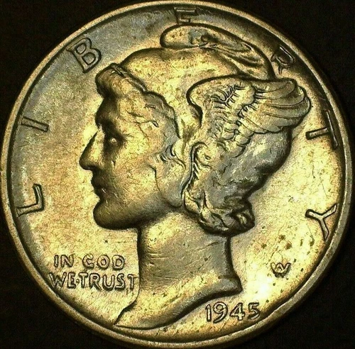 1945-P Mercury Dime - AU/AU+ - 90% Silver - Nice Coin - As Pictured