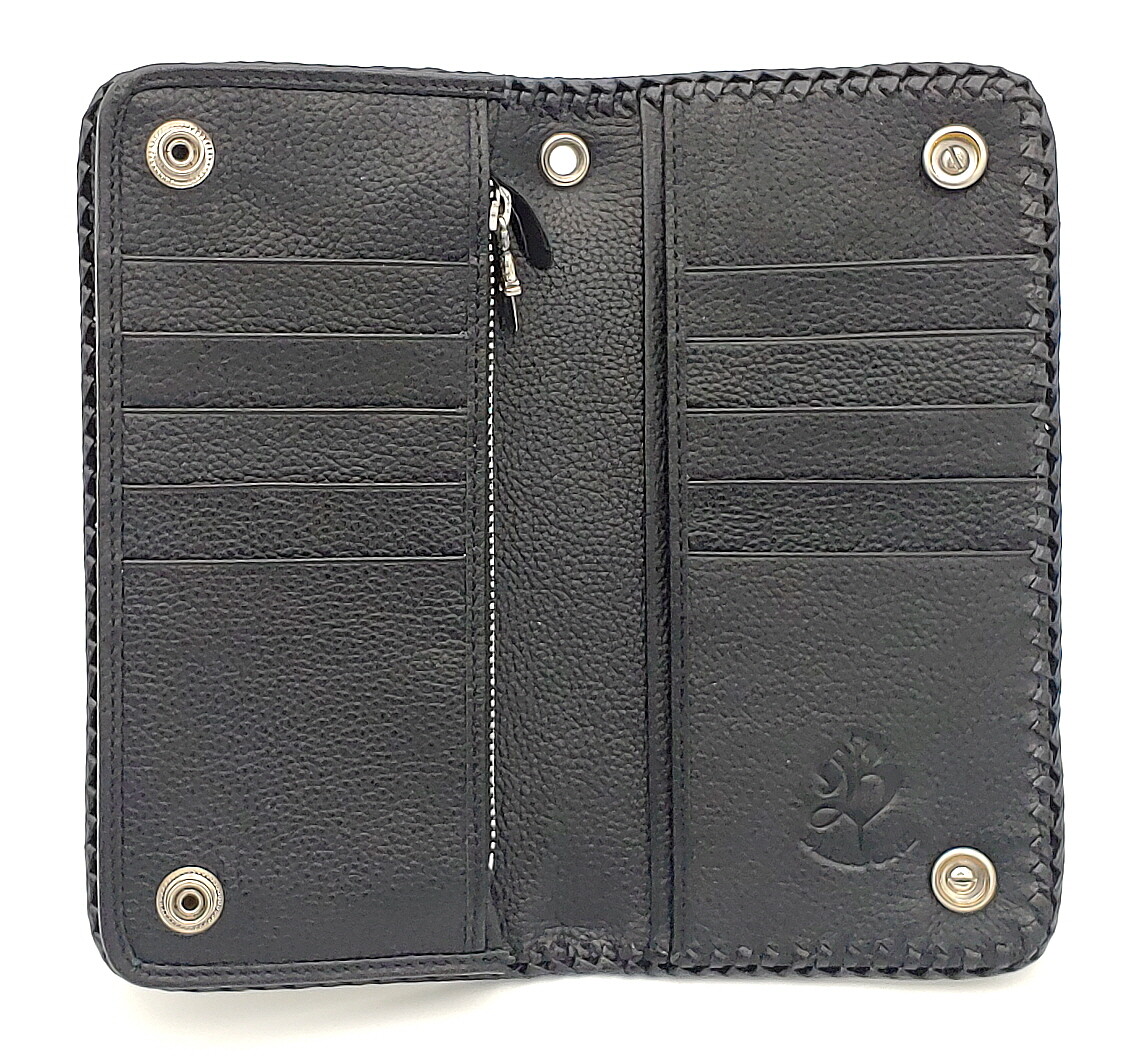 GENUINE LEATHER LONG WALLET STERLING SILVER CROSS CONCHO