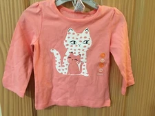 NWT Gymboree Cat Kitty Tee Shirt Long Sleeve Coral Animal Party Toddler Girls