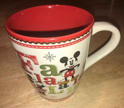 "Taza de café Disney Store vacaciones de Navidad Mickey & Minnie Mouse "FA LA LA LA" - Imagen 10 de 12