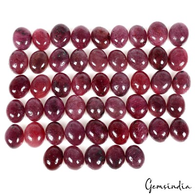 50 Pcs Natural Deep Red Ruby Oval Cabochon Loose 8-10mm Gemstones Lot~ 238 Cts